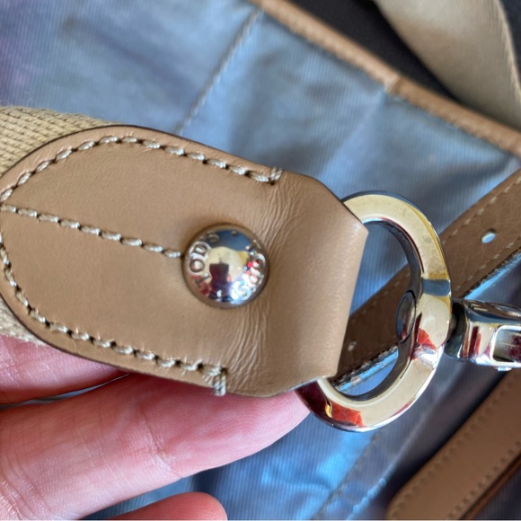 Tods coated canvas two way bag blue with tan leather trim - Picture 6 of 15